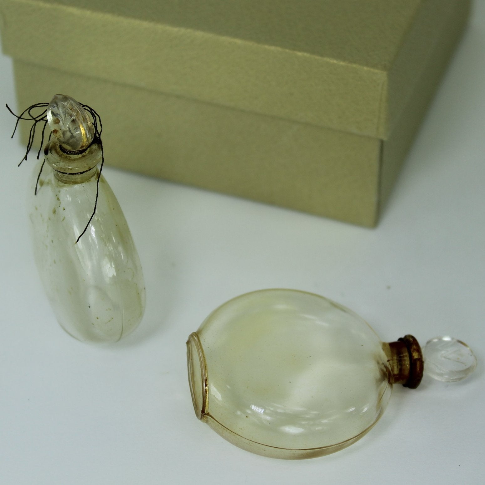 Worth Pair Perfume Bottles Miniatures 2 3/8" Vintage HP mark Pochet et du Courval vintage bottle with glass stopper