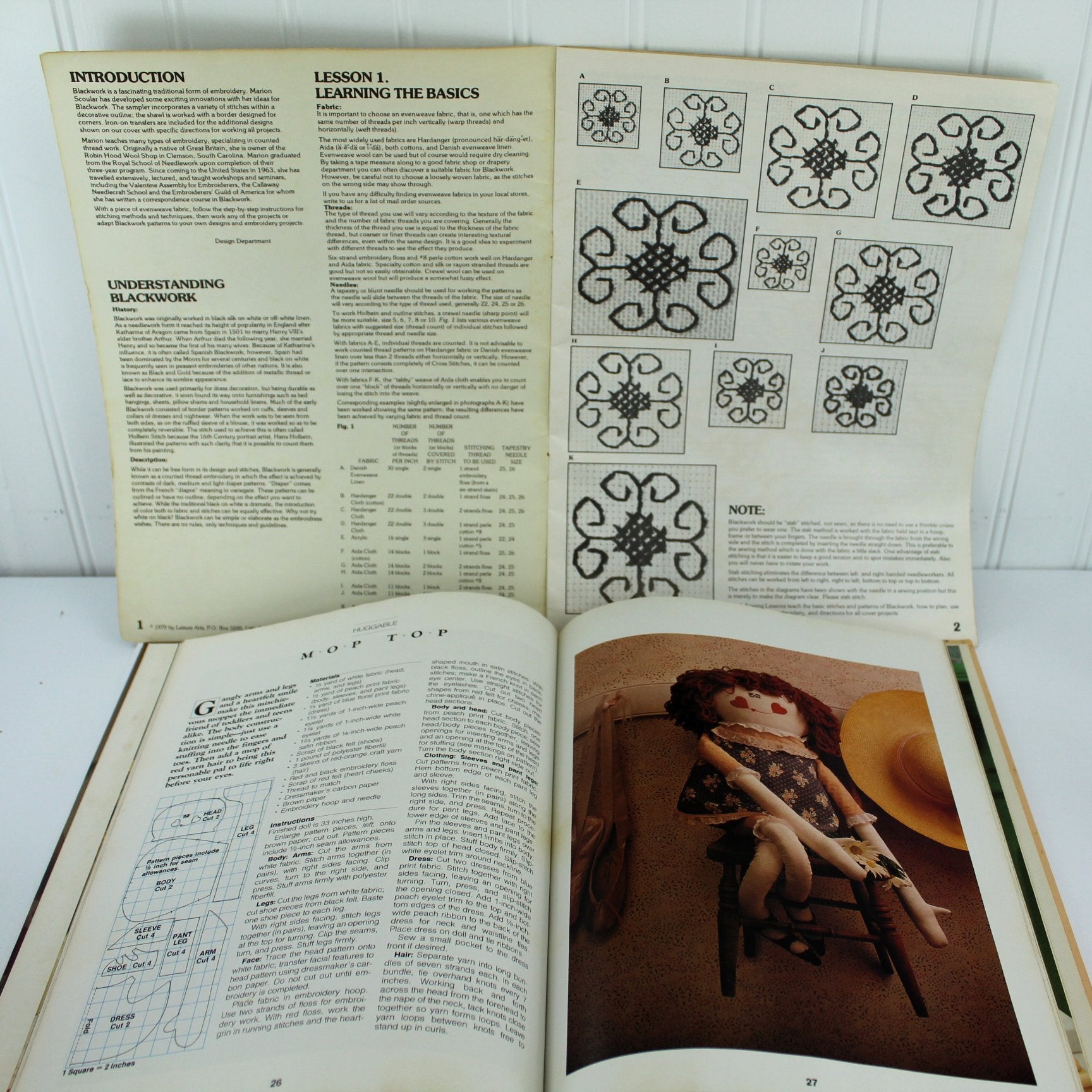 Collection 4 Craft Books Instructions 1970s 80s Crosstitch Blackwork Better Homes Doll Patterns intro to Blackwork instructions