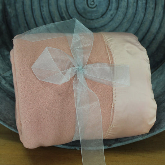 nice older wool pale pink blanket wide binding
