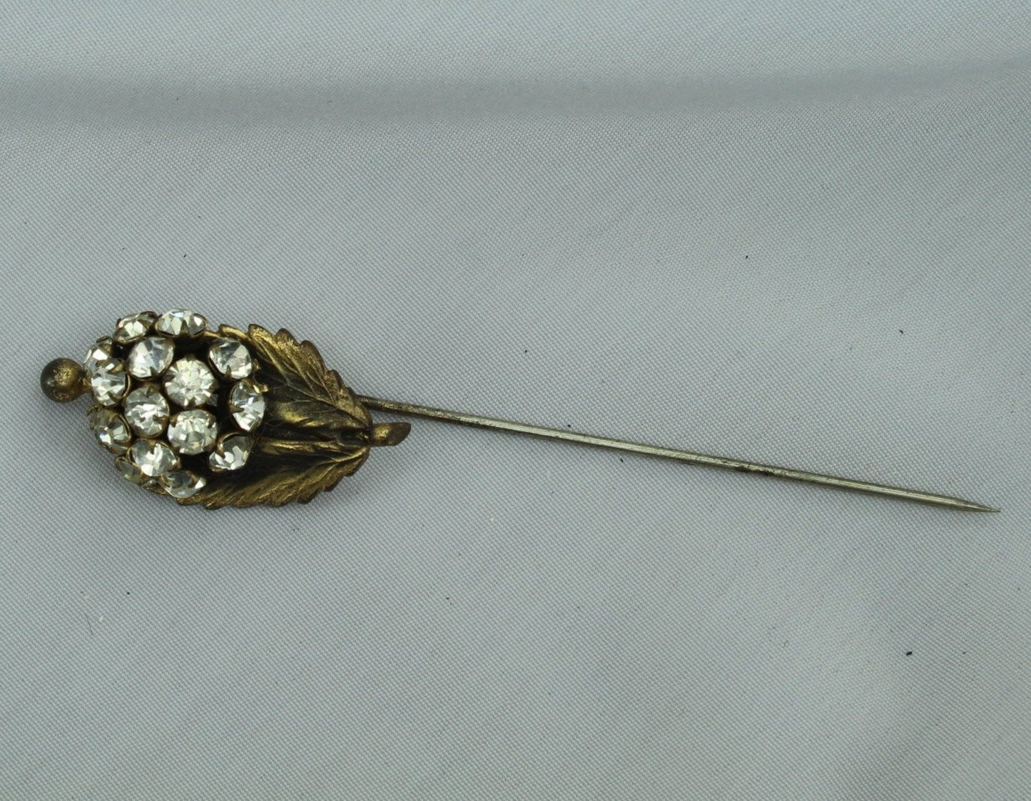 Antique Stick Pin Hat Pin Rhinestone Cluster Leaves bright
