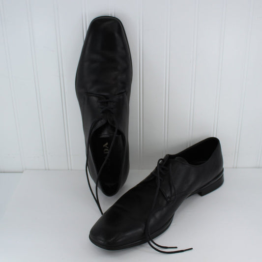 Prada Mens Black Leather Dress Shoes 10 1/2 Smooth Square Toe Elegant