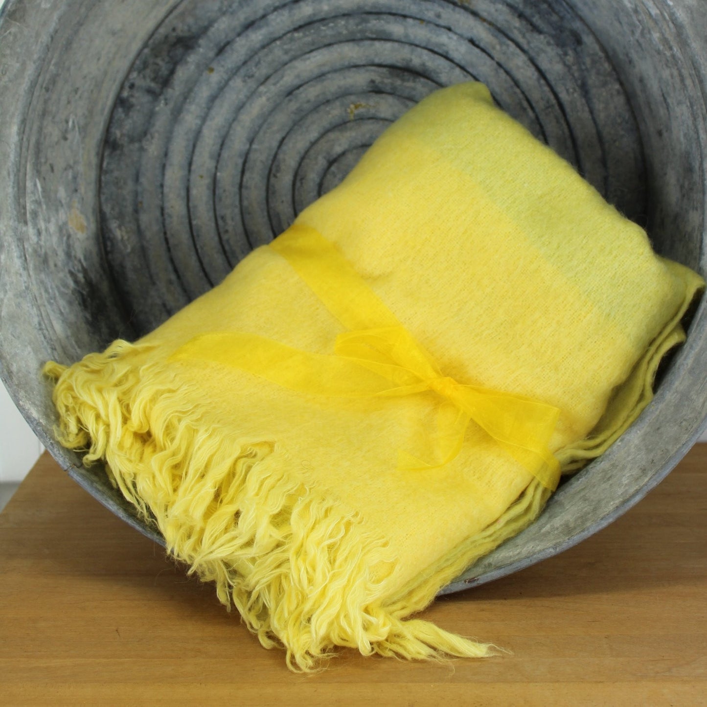 Vintage Adoratex India Mohair Blend Throw Muted Yellow Pale Green 52" X 70"