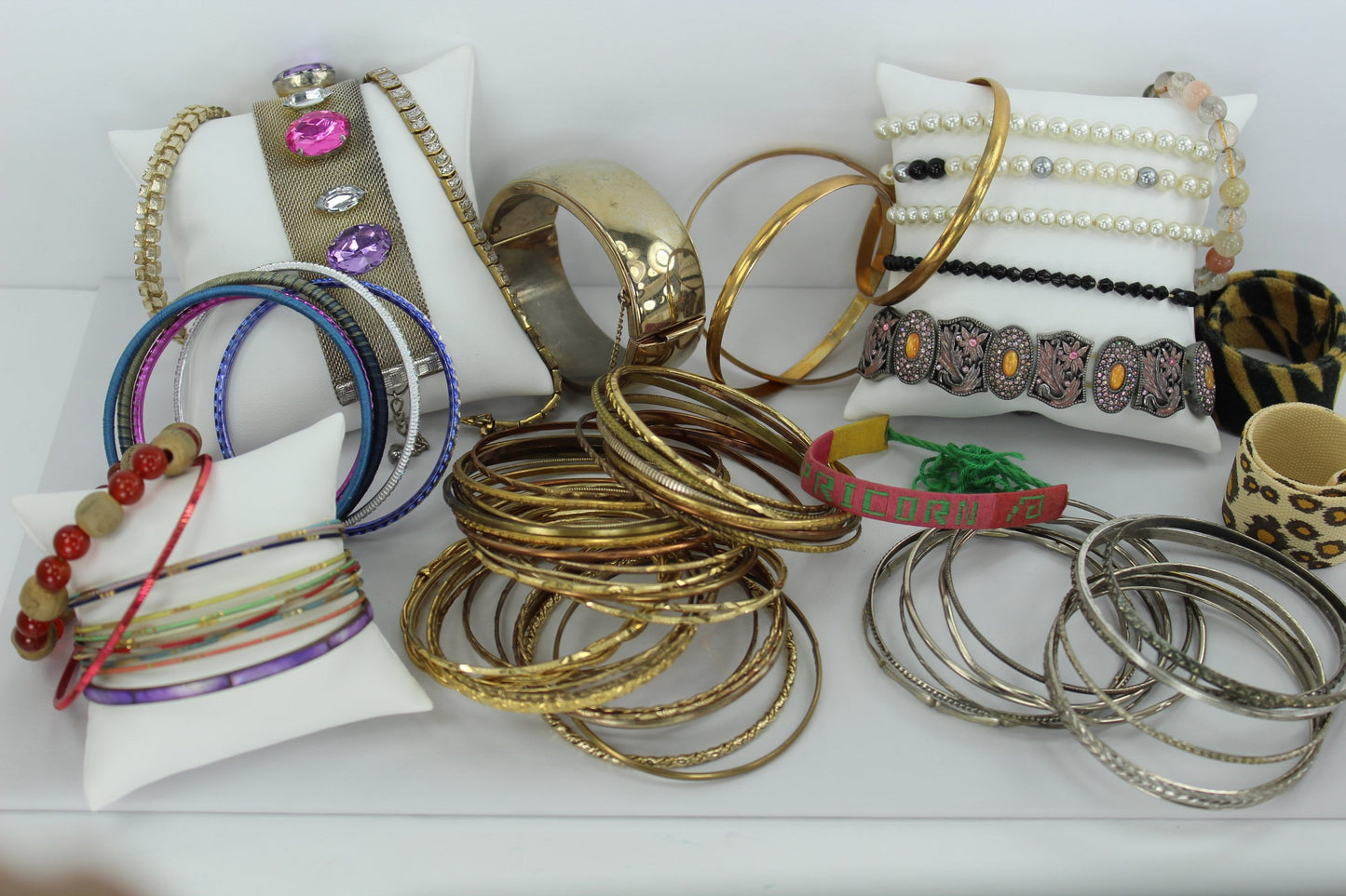 Costume Bracelet Lot 80 Pieces Vintage Now from Estates Wearables Dancers Bangles Pearls animal print