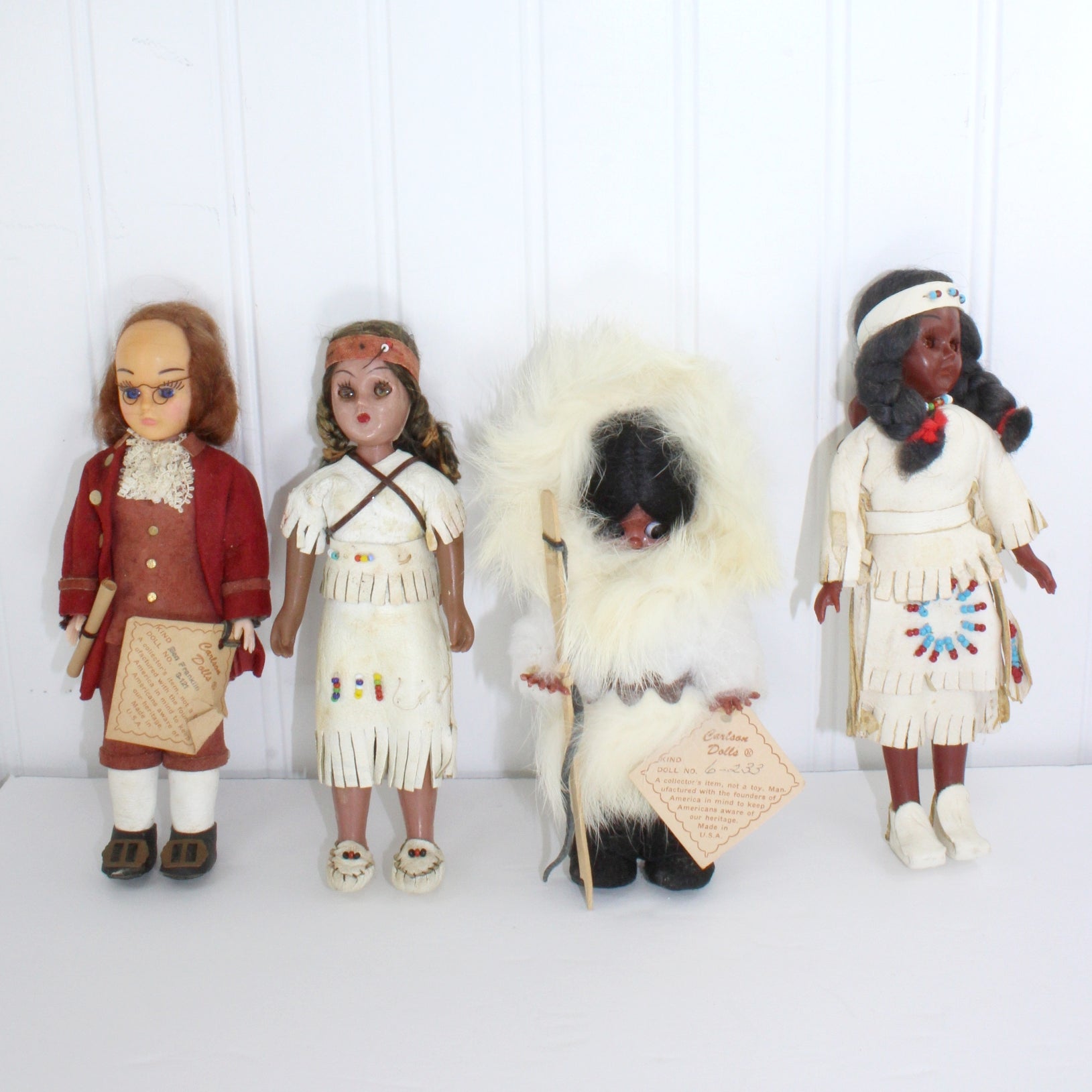 Collection 4 Carlson Dolls Ben Franklin Fur Hunter Papoose & Mother Vintage