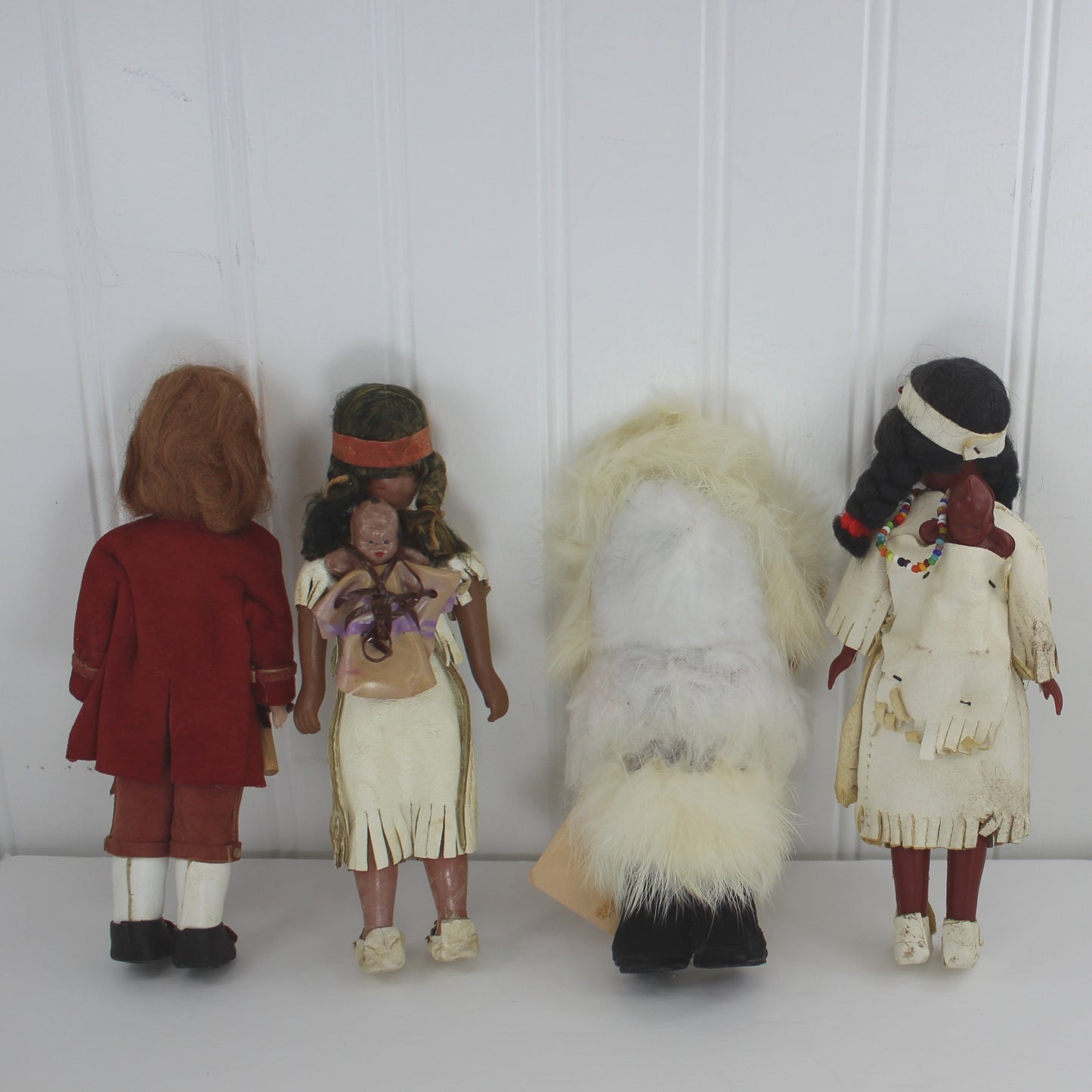 Collection 4 Carlson Dolls Ben Franklin Fur Hunter Papoose & Mother fur leather beaded