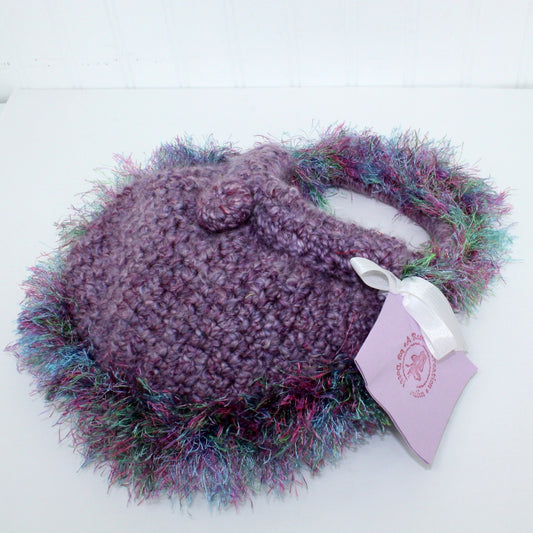 Rosebud Creation Hand Made Crocheted Wool Purse Eyelash Fringe "Lavender Fluff"
