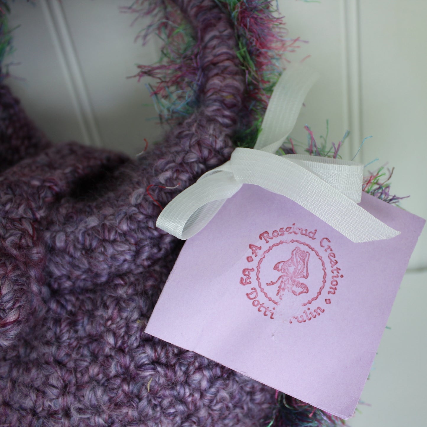 Rosebud Creation Hand Made Crocheted Wool Purse Eyelash Fringe "Lavender Fluff" new with tag
