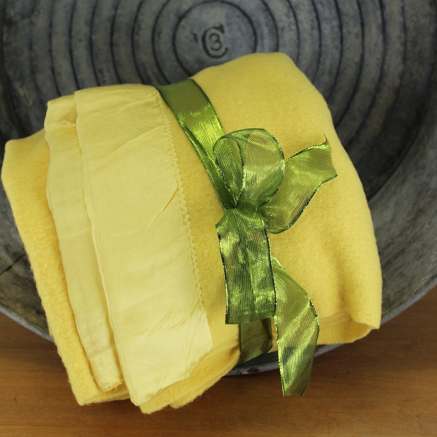 Vintage St. Marys Ohio Wool Blanket - Dense Butter Yellow - 72" X 76" USA