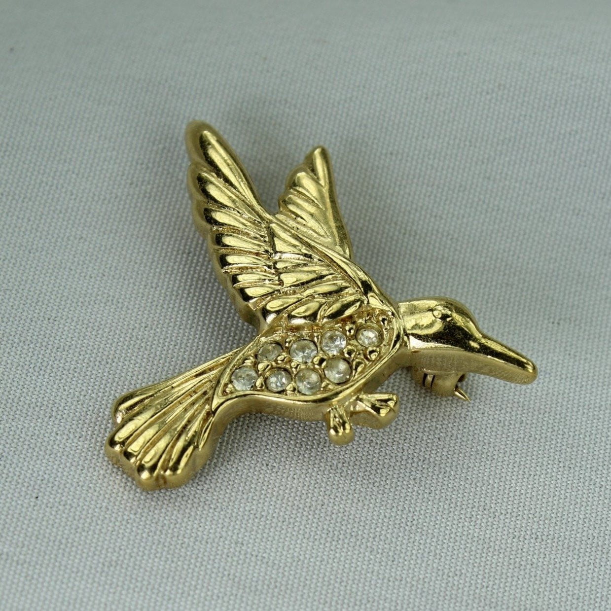 Vintage TRIFARI Pin Tiny Gold Tone Rhinestone Bird