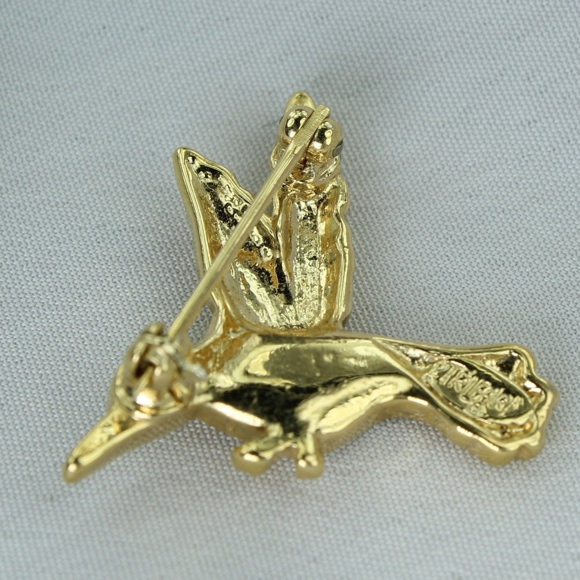 Vintage TRIFARI Pin Tiny Gold Tone Rhinestone Bird designer