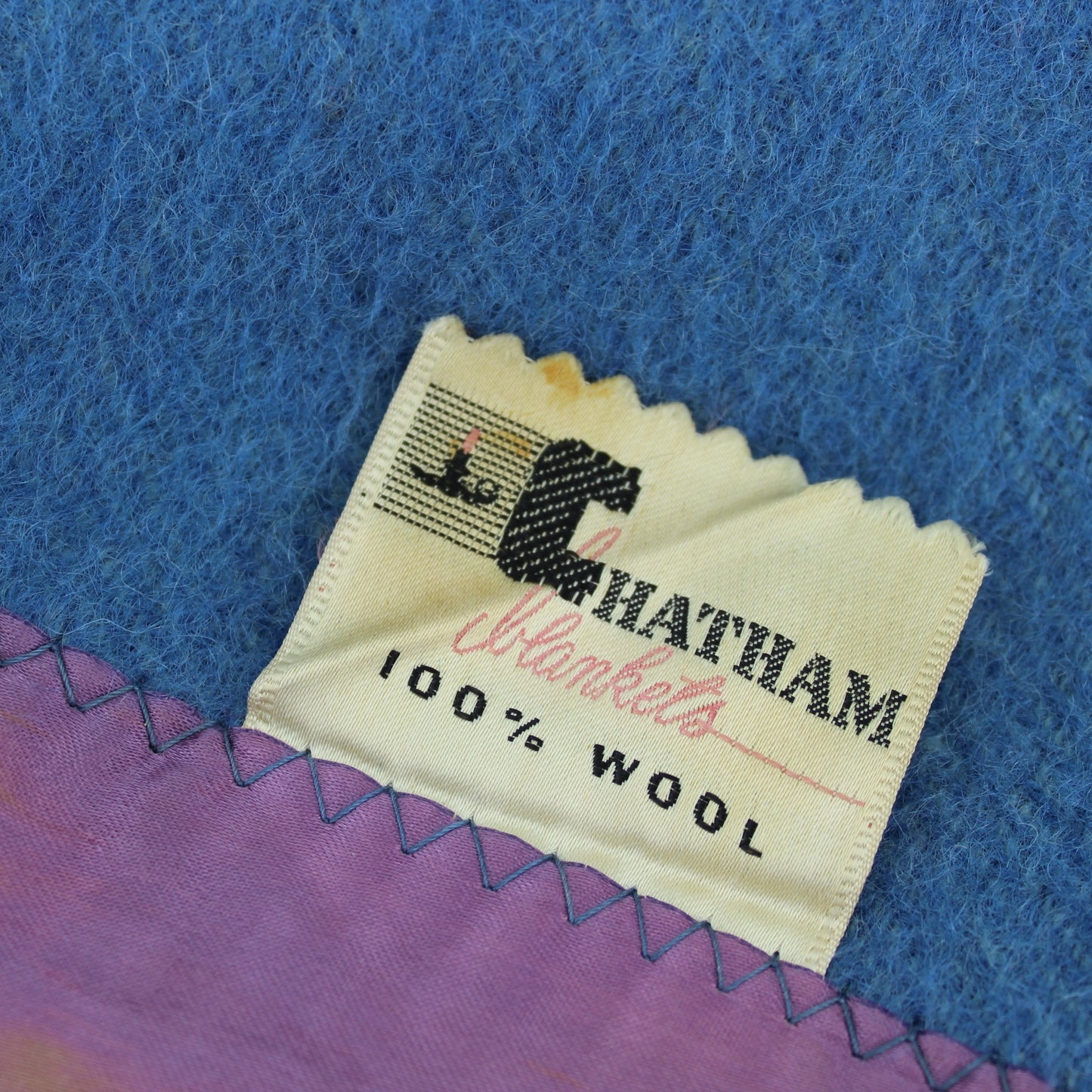 Large Chatham Wool Blanket Heavy Weight Shades of Blue 74" X 92" original ribbon tag