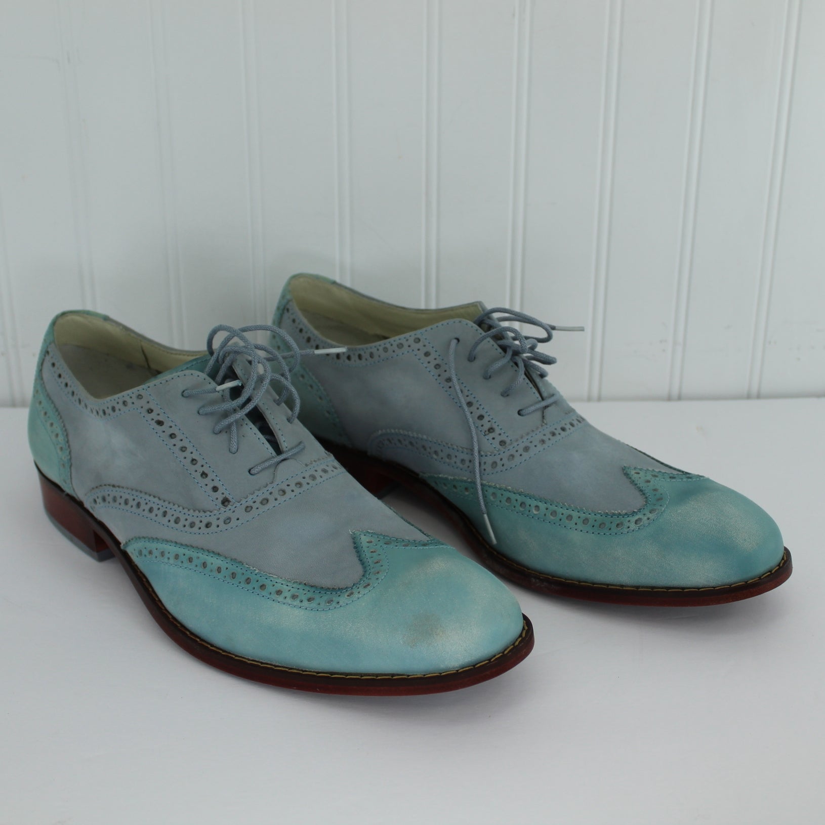 Cole Haan Nike Air Mens Saddle Shoes New in Box Cool Shades of Blue 11M blue clouds look Nubuck leather