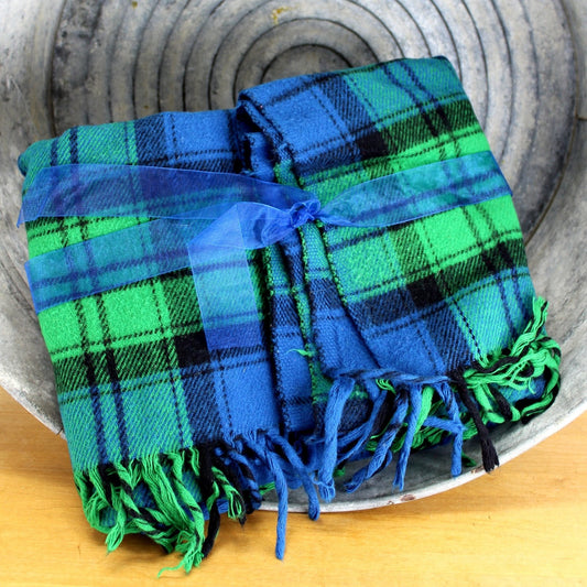 blues and greens colorful plaid tartan probably wool blend throw