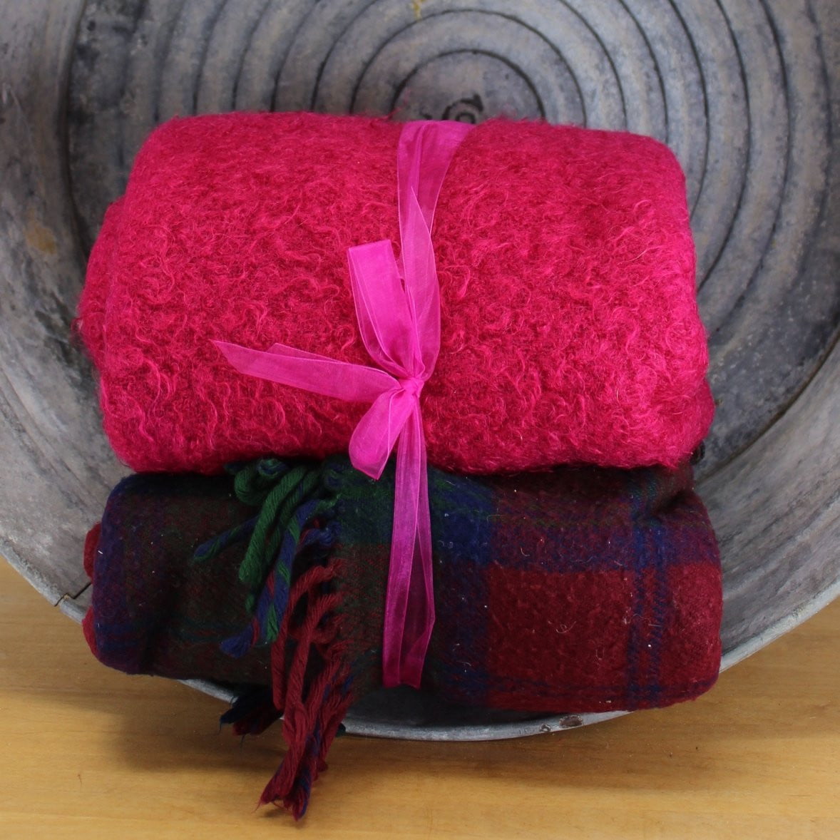 DIY - Two (2) Blankets Mohair & Wool - Fuchisia & Purple Teal - Cutters Felting Sewing Vintage