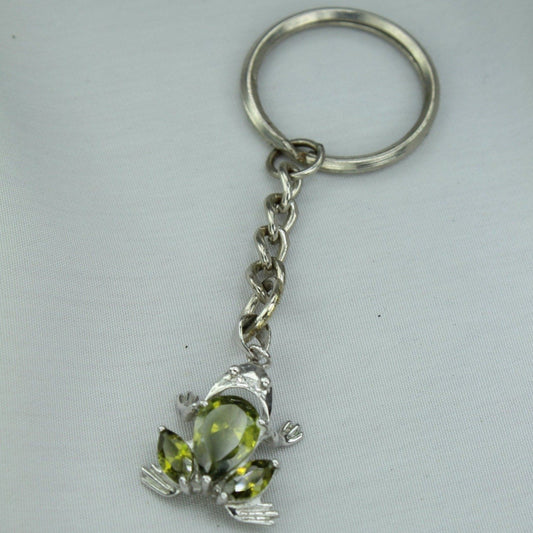 Green Silver Frog Dimensional Key Ring Chain Peridot