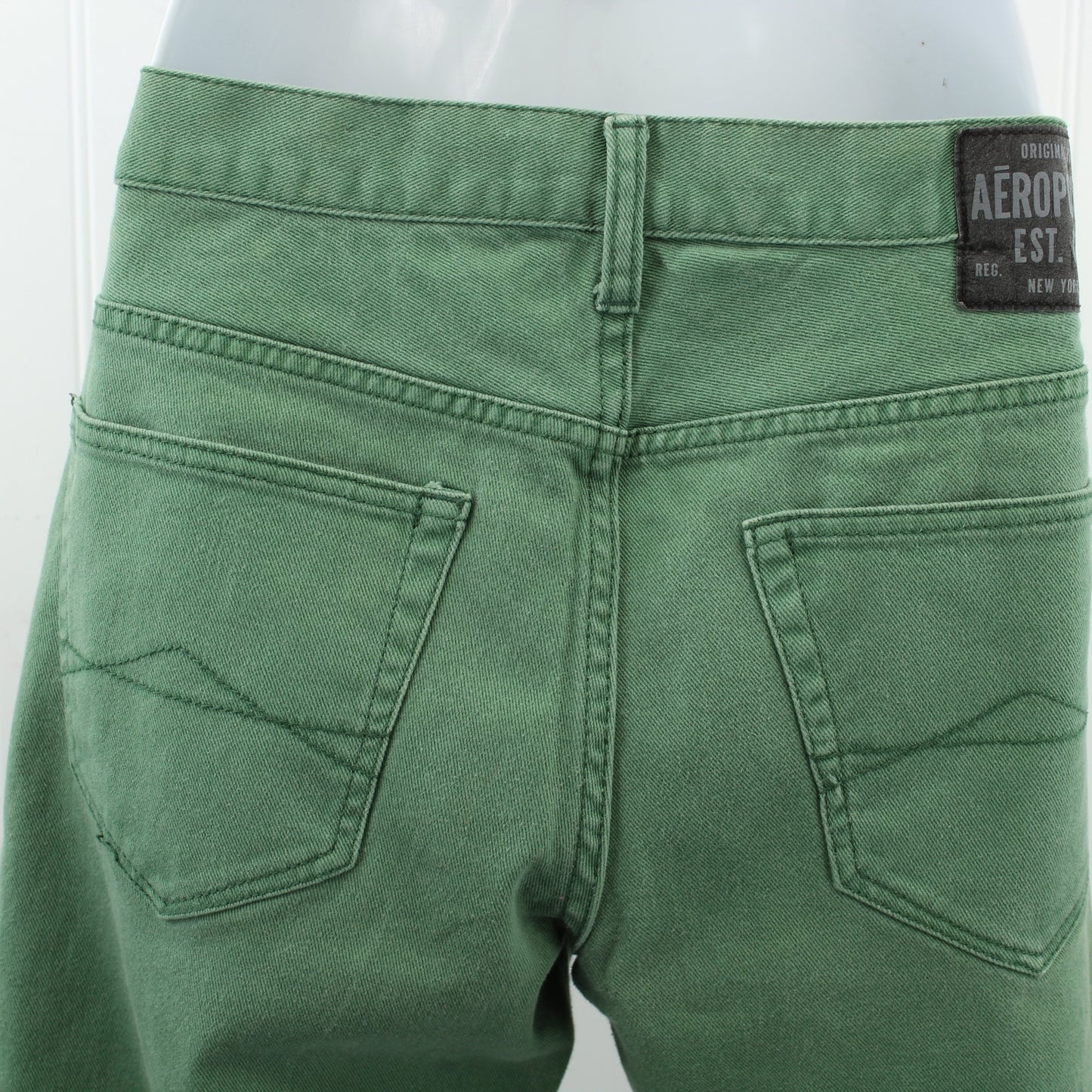 Aeropostale Bowery Vintage Slim Straight Jeans Green Cotton 98% Spandex 2% Size 32/34 5 pockets