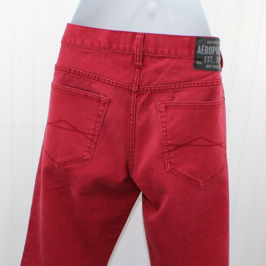 Aeropostale Bowery Vintage Slim Straight Jeans Red Cotton 98% Spandex 2% Size 32/34 nice cut with 5 pockets