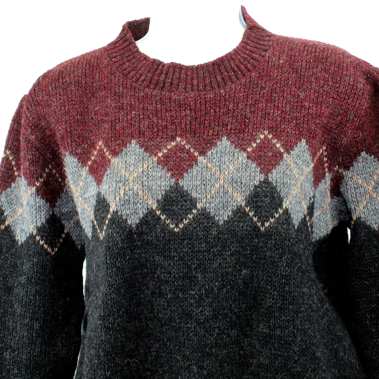 Pendleton Pullover Sweater Jumper Wool Maroon Grey Argyle Pattern - Size 36 cranberry color with black