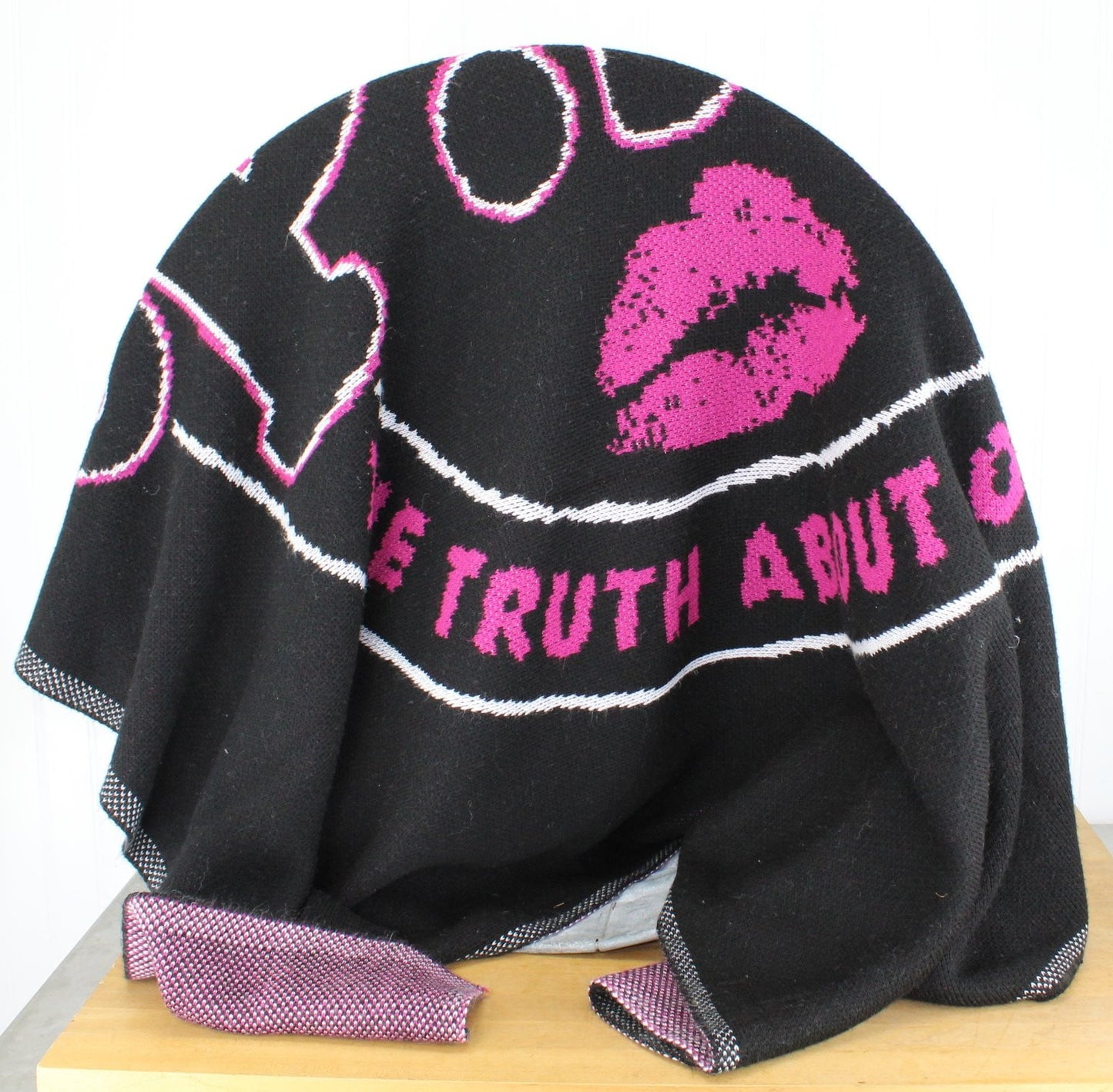 USA Acrylic Throw - "Pink" 2013 Tour ~ Black Sweater Knit - 49" X 64" bright  pink