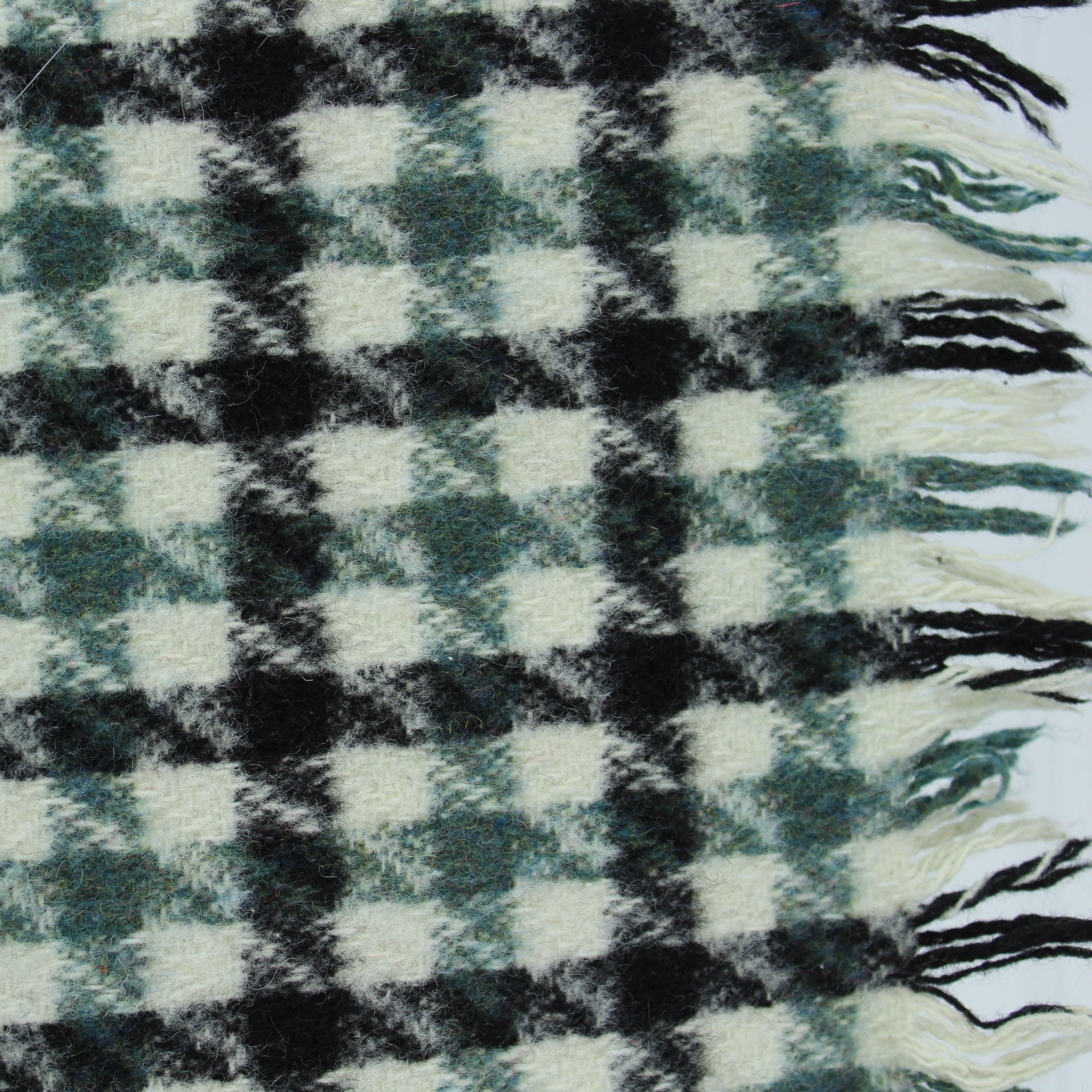 Rare Dewey's of Vermont Soft Wool Throw Handsome Teal & Black Plaid Vintage Pre 1972 fringed throw blanket