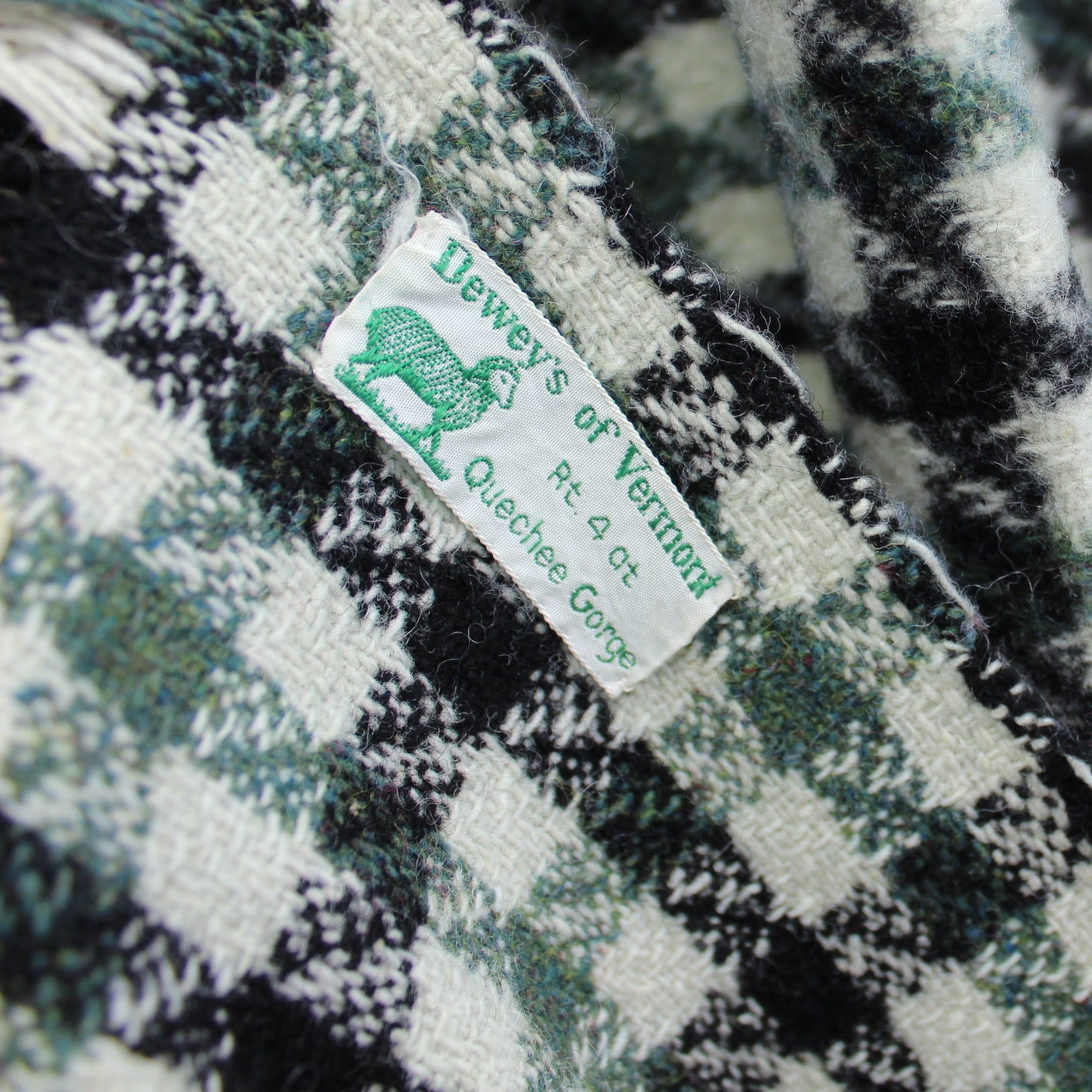 Rare Dewey's of Vermont Soft Wool Throw Handsome Teal & Black Plaid Vintage Pre 1972 original tag from dewey's vermont