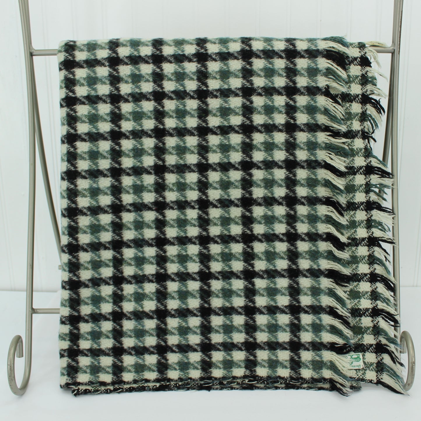 Rare Dewey's of Vermont Soft Wool Throw Handsome Teal & Black Plaid Vintage Pre 1972 excellent quality wool soft