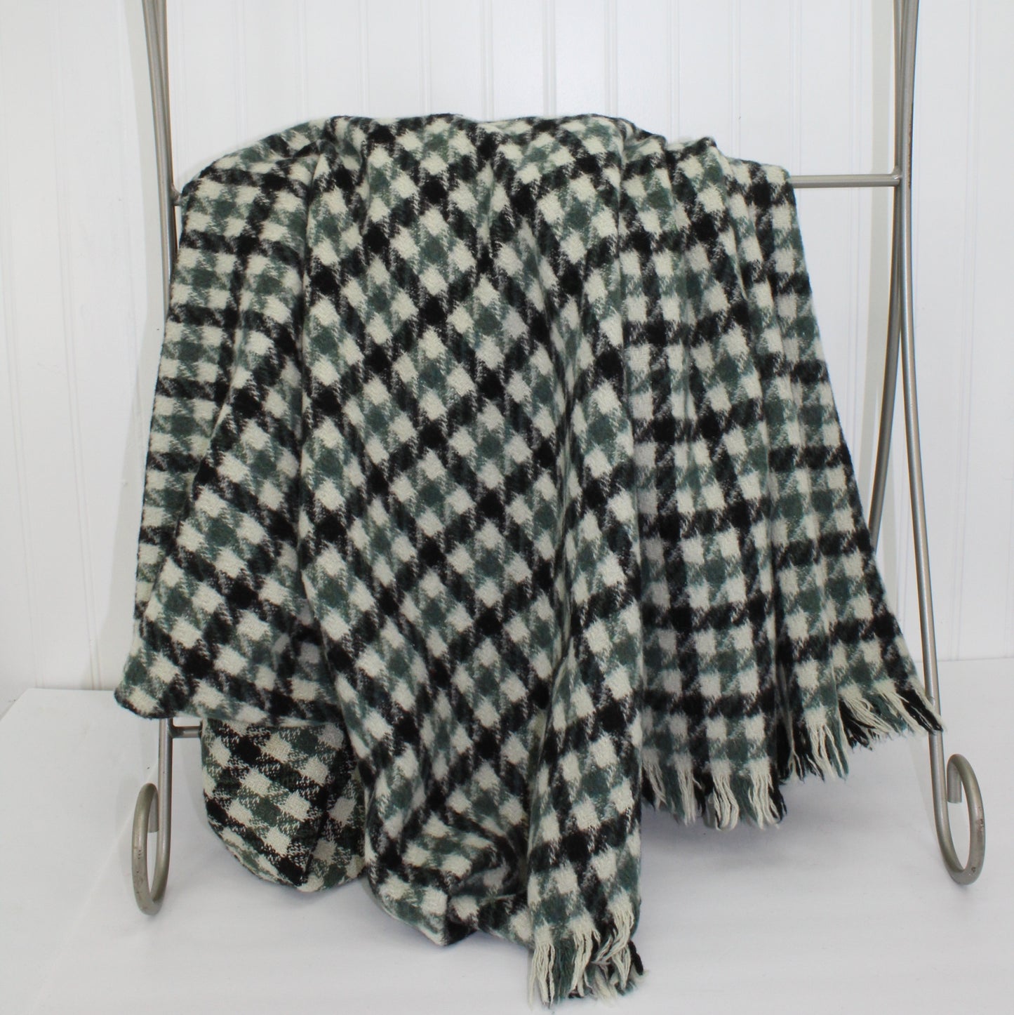 Rare Dewey's of Vermont Soft Wool Throw Handsome Teal & Black Plaid Vintage Pre 1972