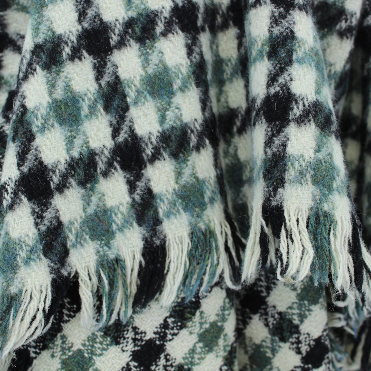 Rare Dewey's of Vermont Soft Wool Throw Handsome Teal & Black Plaid Vintage Pre 1972 teal green with black white