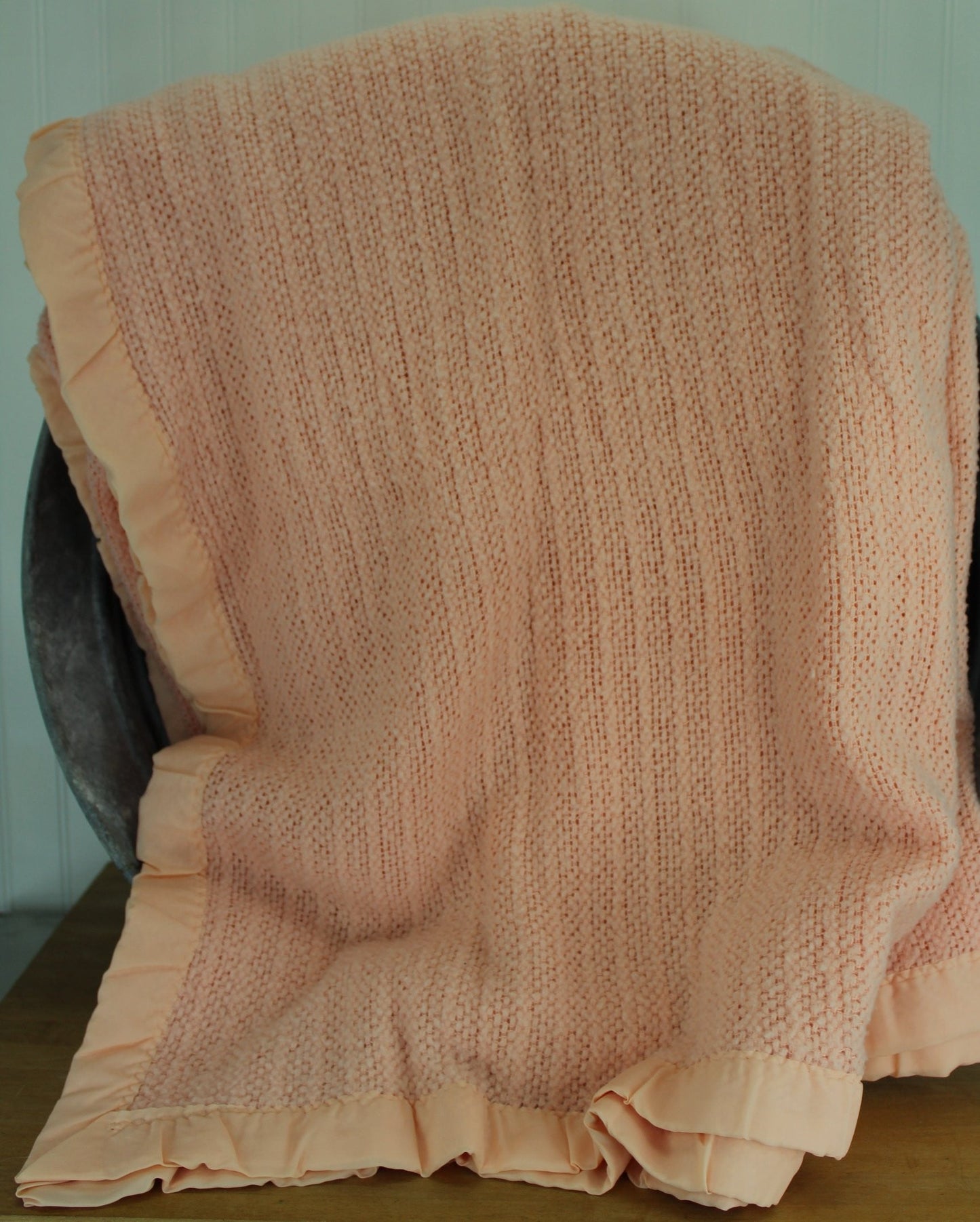 Unbranded Acrylic Blanket -Lush Peach Color Thermal Weave ~ 90" X 84" matching binding all sides