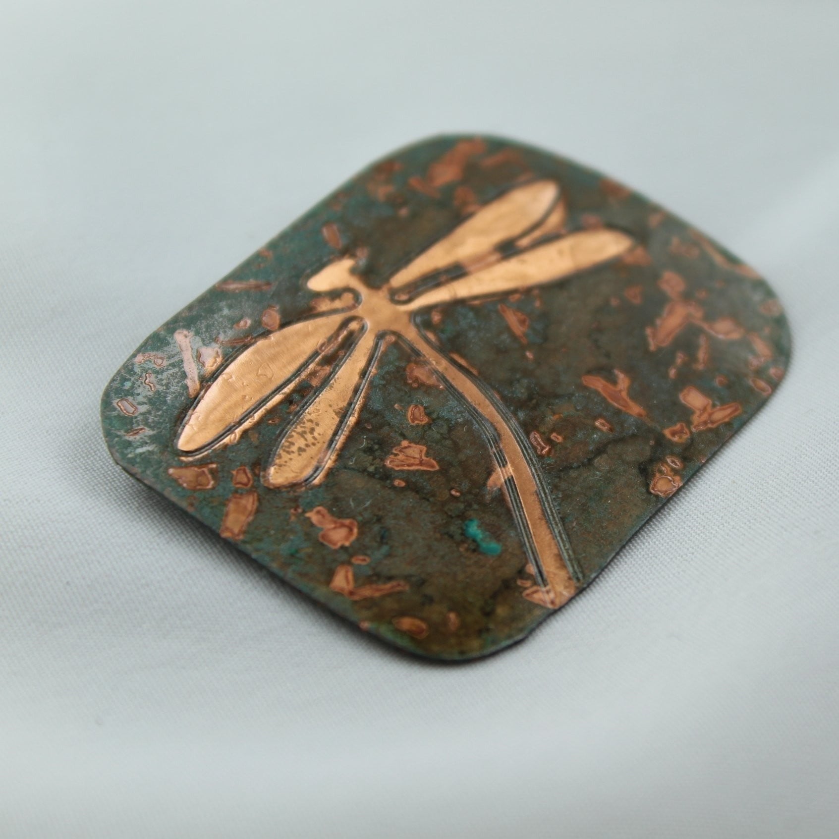 Dragonfly Copper Verdigris Pin Artisan OOAK one of kind
