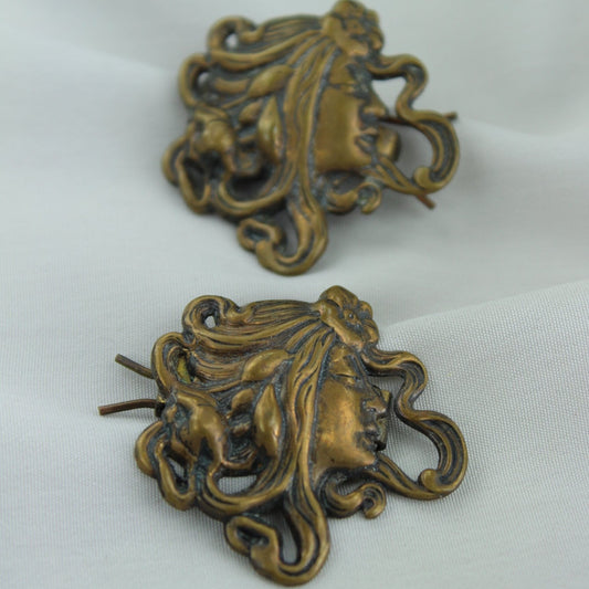 Vintage Pair Hair Barrettes Fairy Nymph Victorian Design