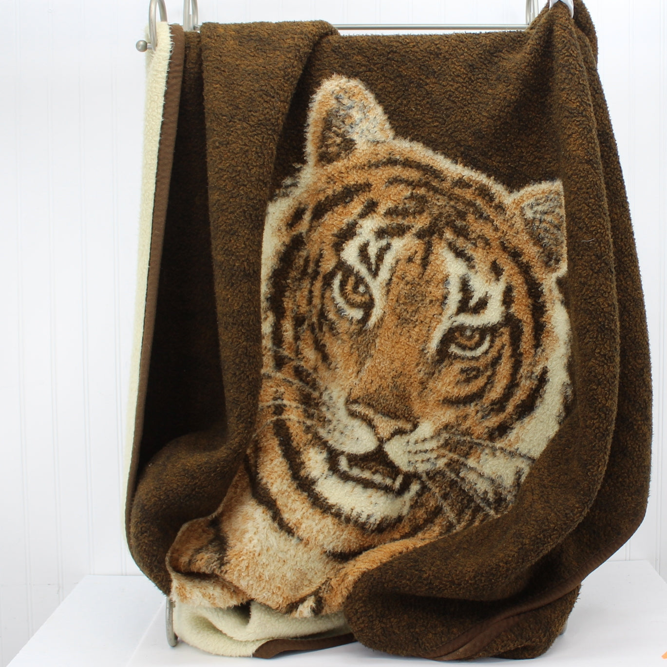 Safari Weavers West Germany Blanket Walking Tiger Monsanto Acrilan Plush Large 55" X 74