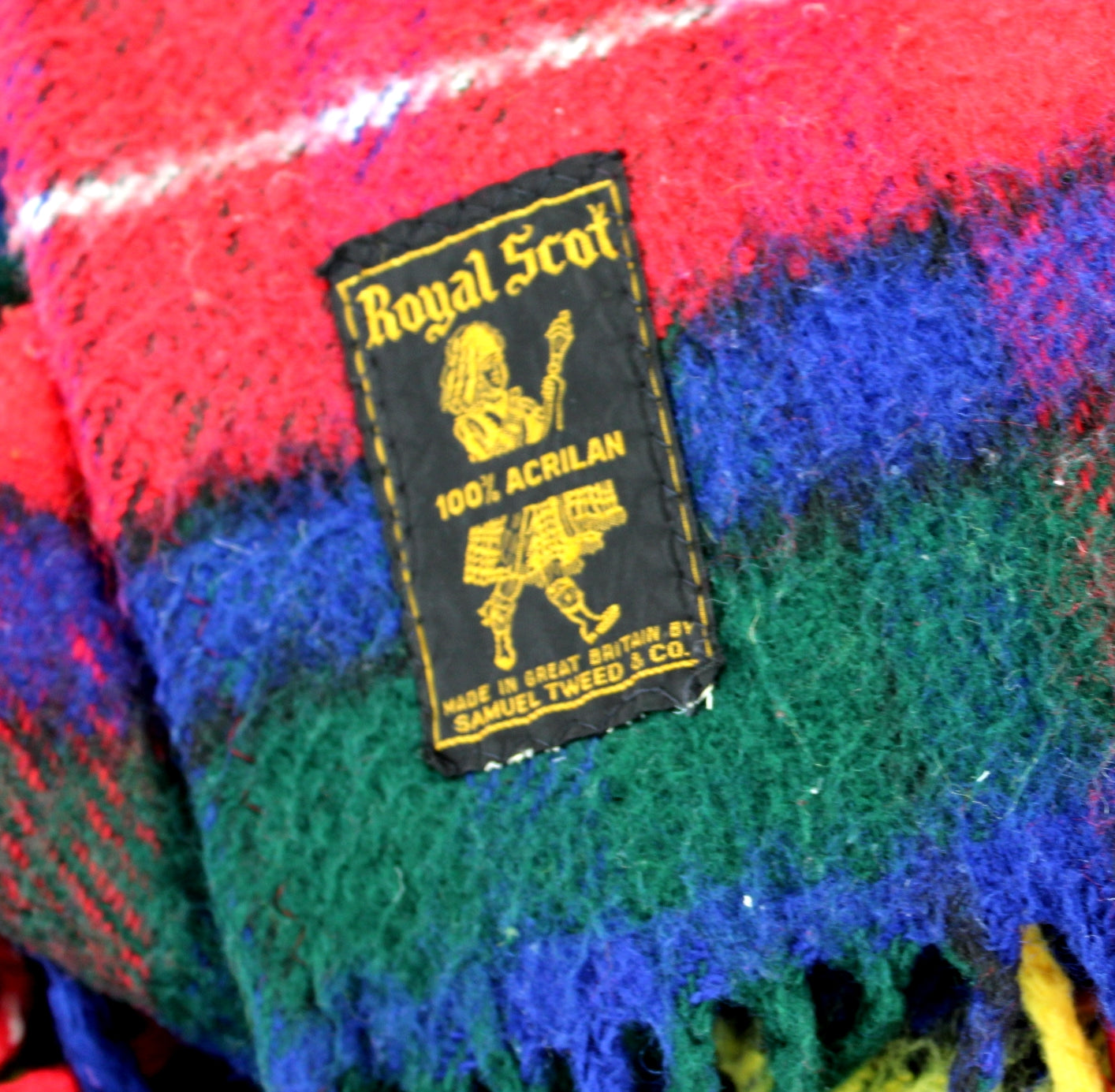 Samuel Tweed & Co Royal Scot Acrilan Throw Blanket - Primary Color Plaid cuddle blanket stadium blanket