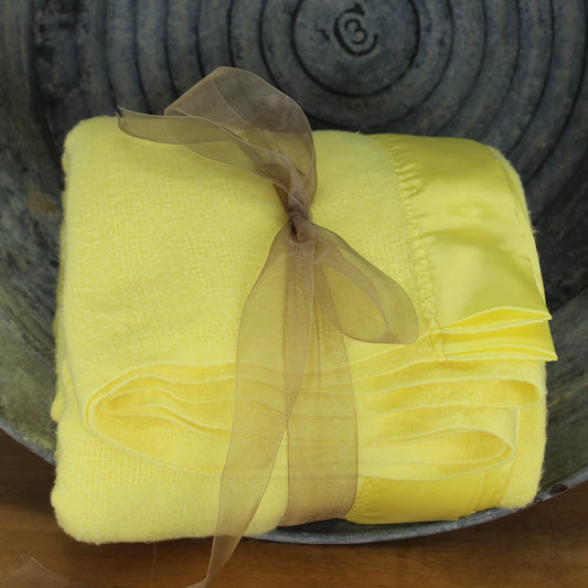 Faribo Wool Blend Blanket - Yellow Basketweave - 77" X 86" USA