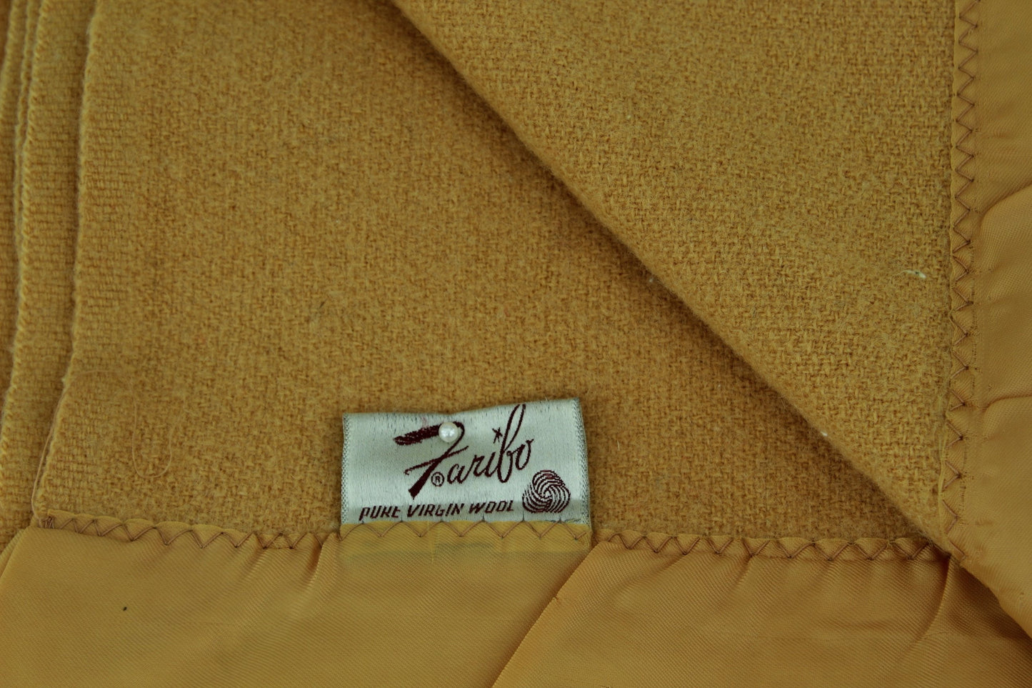 Faribo 100% Virgin Wool Blanket Butterscotch Gold Vintage 60" X 84" Wide Satin Binding 3" usa