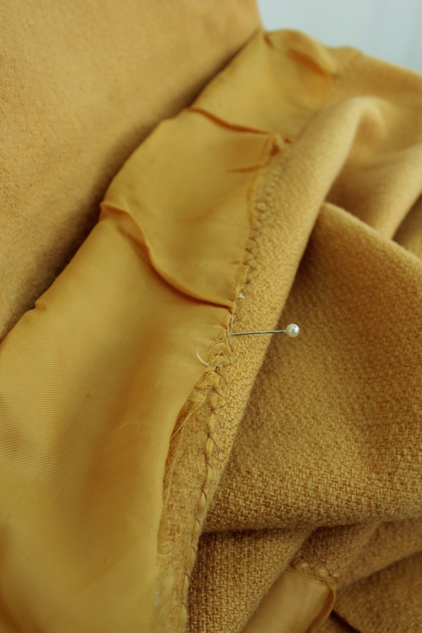 Faribo 100% Virgin Wool Blanket Butterscotch Gold Vintage 60" X 84" Wide Satin Binding 3" layering