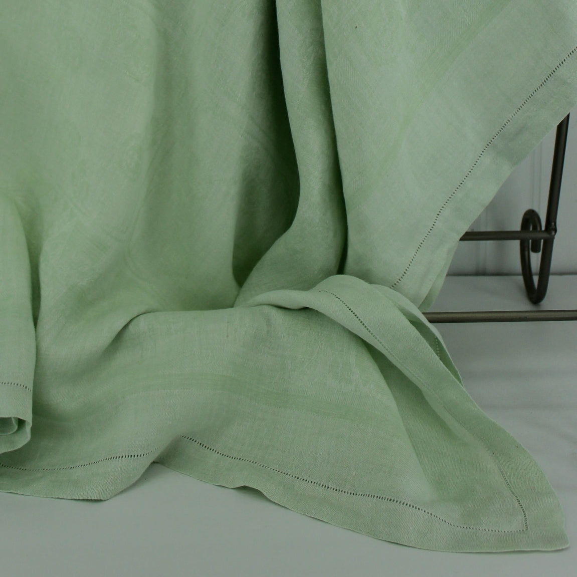 Celery Green Older Tablecloth Light Weight Woven Design 51" X 52" mid century era