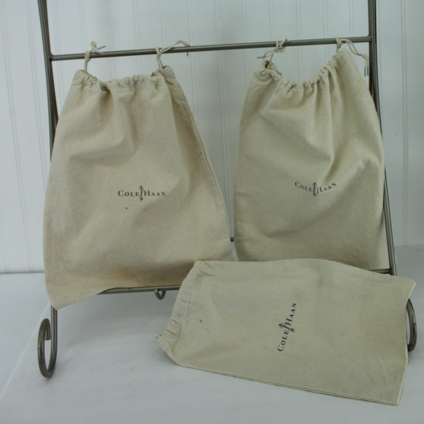 Cole Haan Shoe Dustbags 3 Used Cotton Logo 12X15 & 8X13
