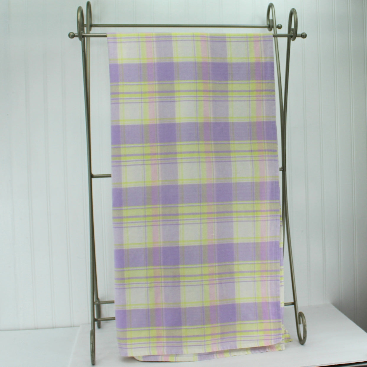 Lavender Yellow Plaid Tablecloth 100% Cotton Made India subtle nice shades purpole