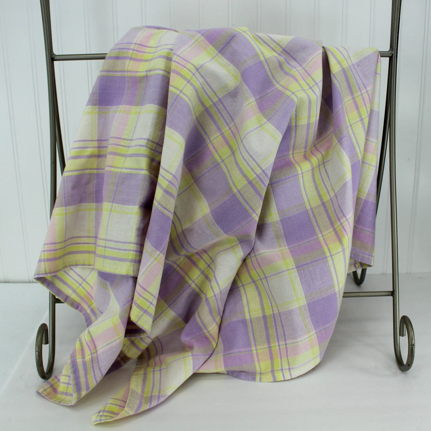 Lavender Yellow Plaid Tablecloth 100% Cotton Made India