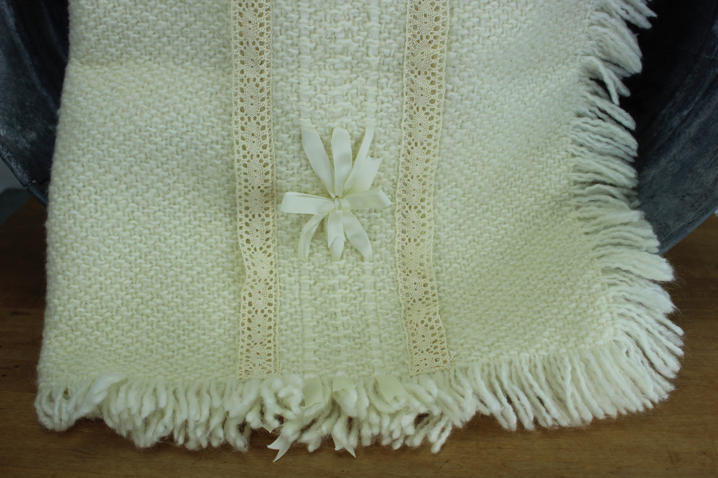 Branigan Weavers Ireland Wool Throw- Shawl Crib Blanket Lace Ribbons original ribbon tag