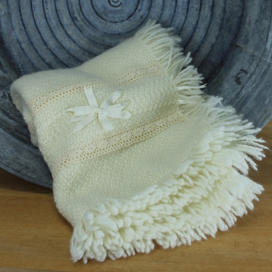 Branigan Weavers Ireland Wool Throw- Shawl Crib Blanket Lace Ribbons