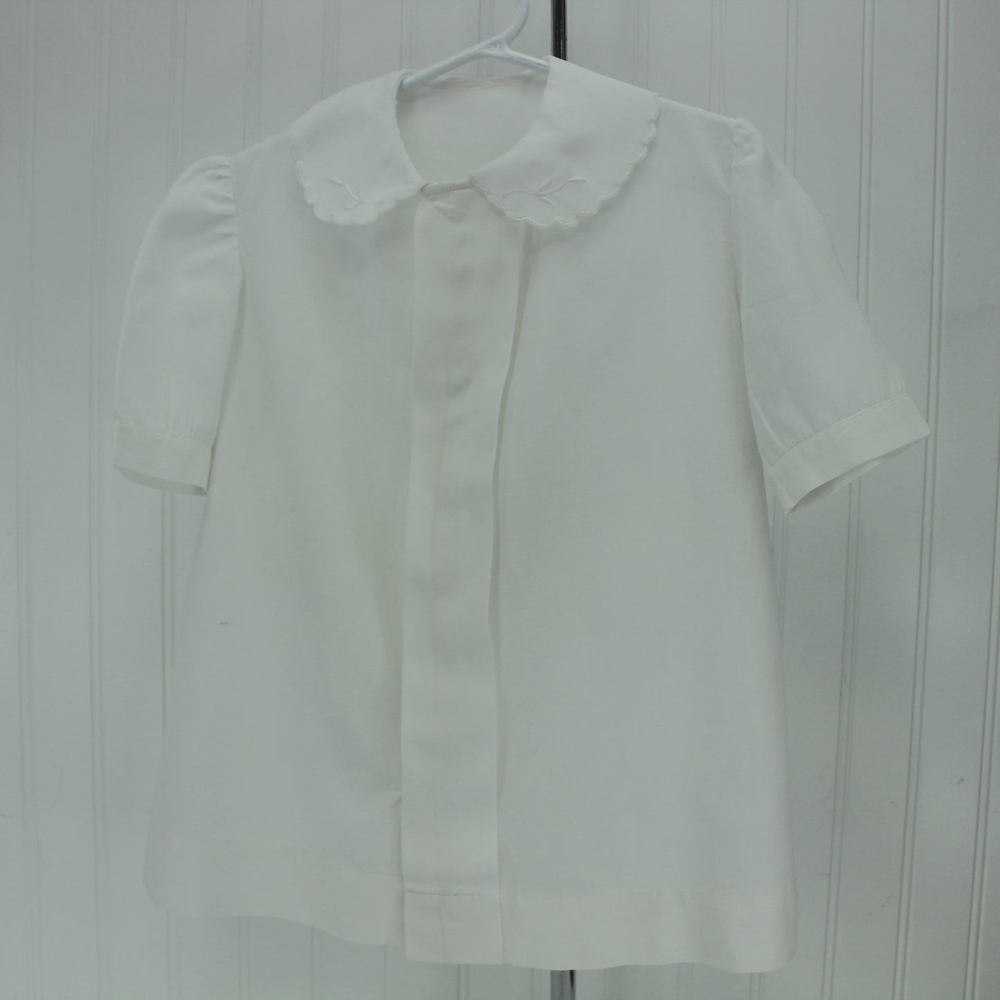 Baby Child White Linen Coat Placket Button Front Embroidered Collar