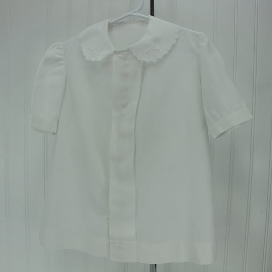 Baby Child White Linen Coat Placket Button Front Embroidered Collar