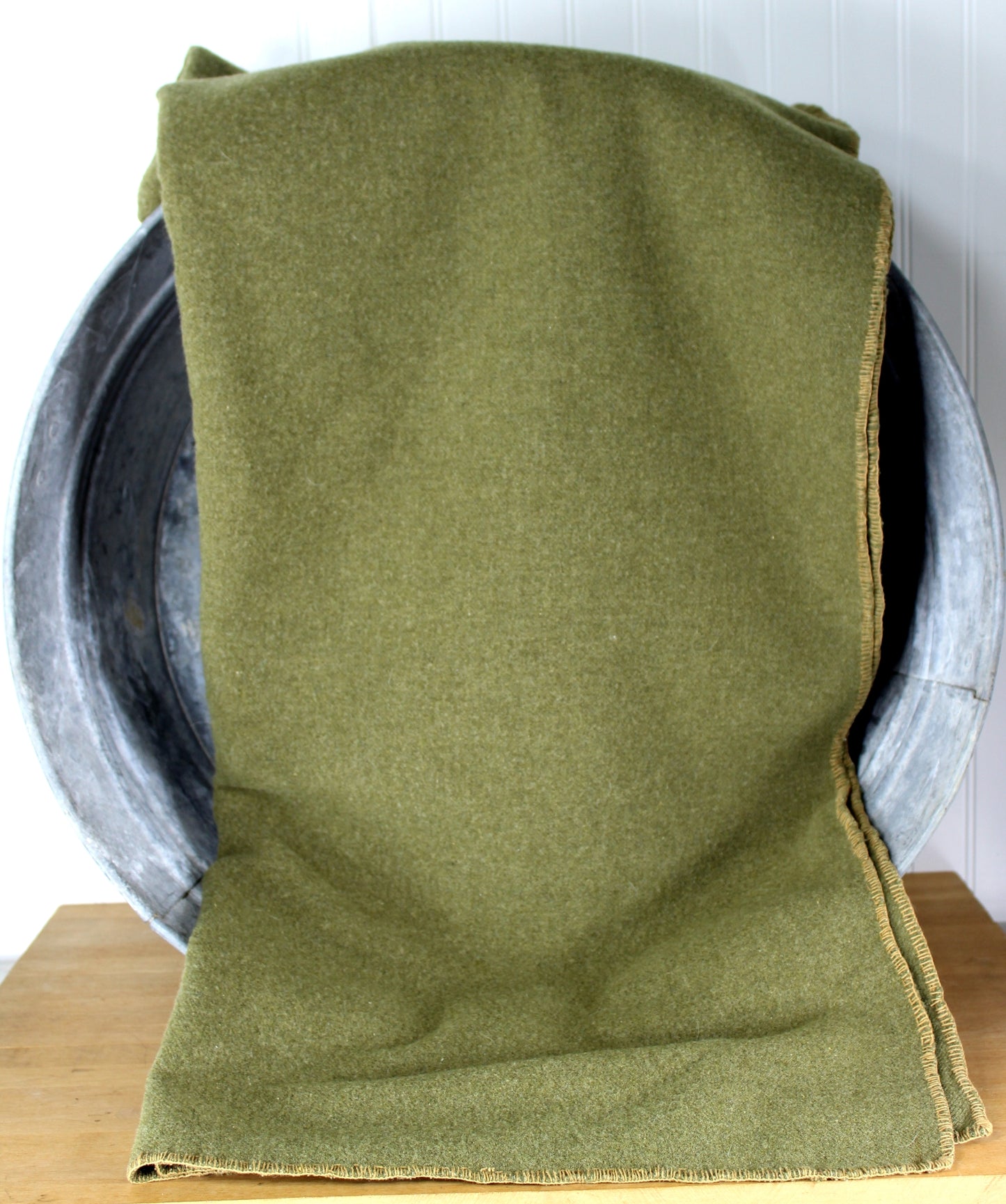 Military Wool Blanket - Estate Note marked WW1 ~ Olive Green - 55" X 74" olive drab color