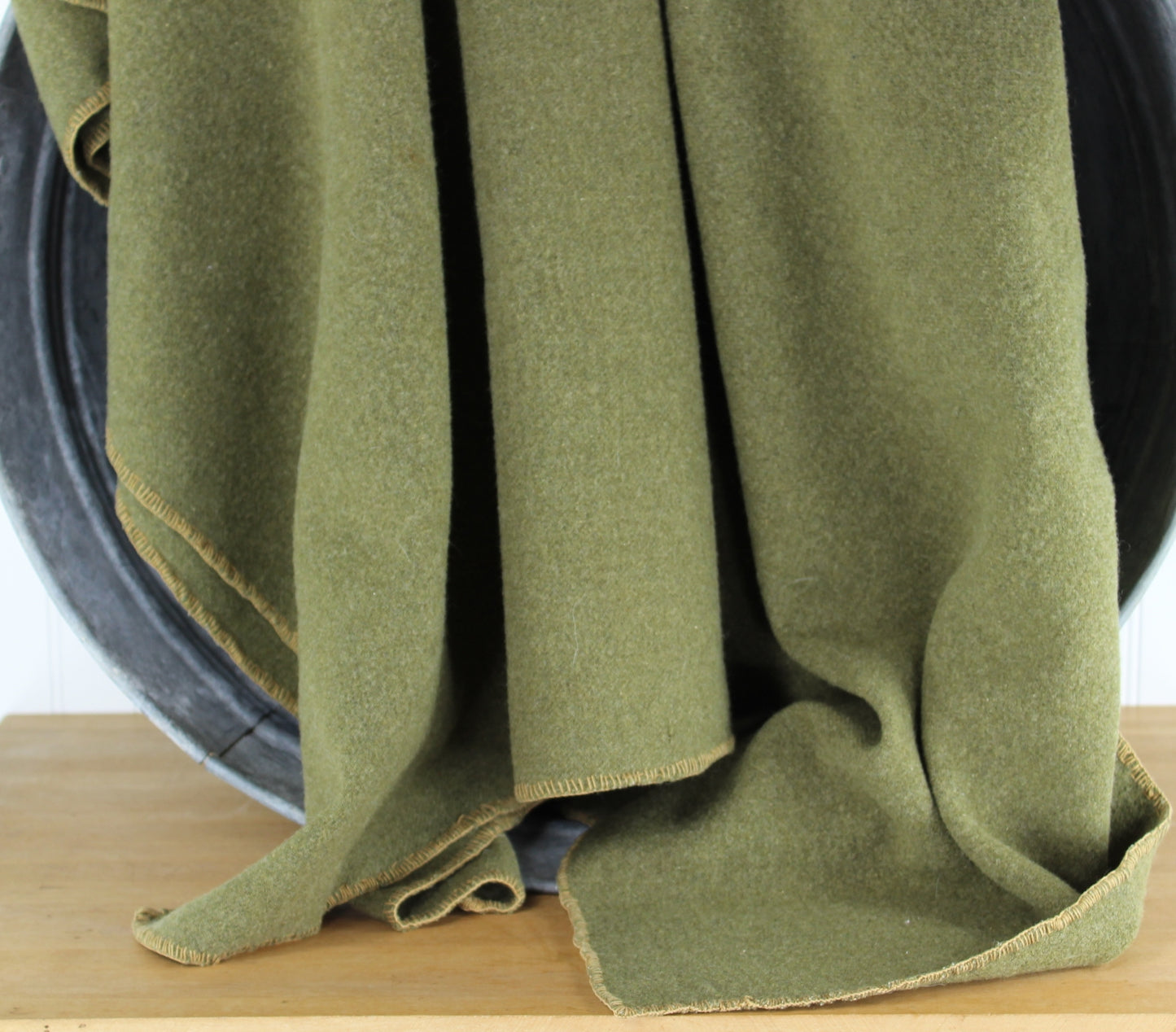 Military Wool Blanket - Estate Note marked WW1 ~ Olive Green - 55" X 74" warm dense wool