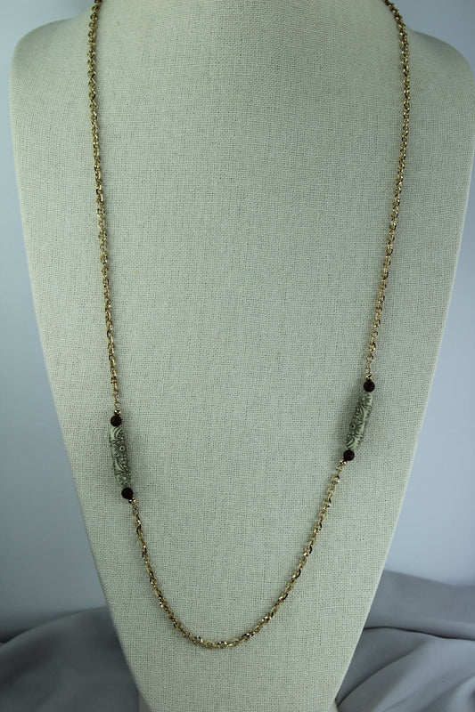 SARAH COV Vintage Necklace Gold Tone Chain Etched Beads
