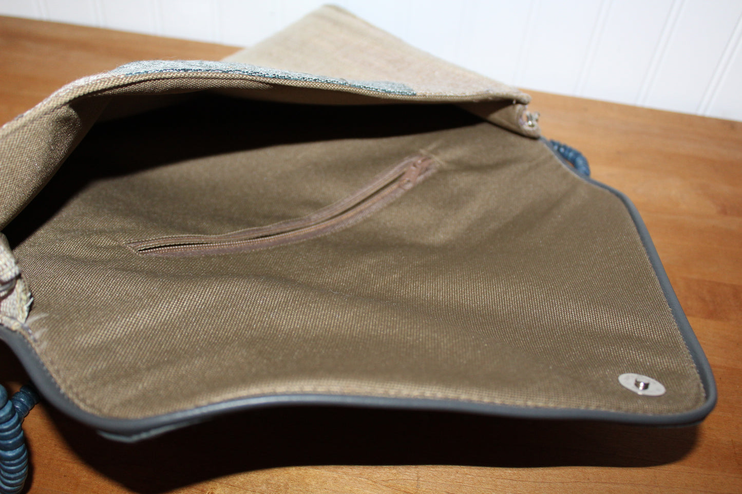 Unused Envelope Handbag - Heavy Woven Ombre Fabric Smoke Blues Purples Beige great colors stylish