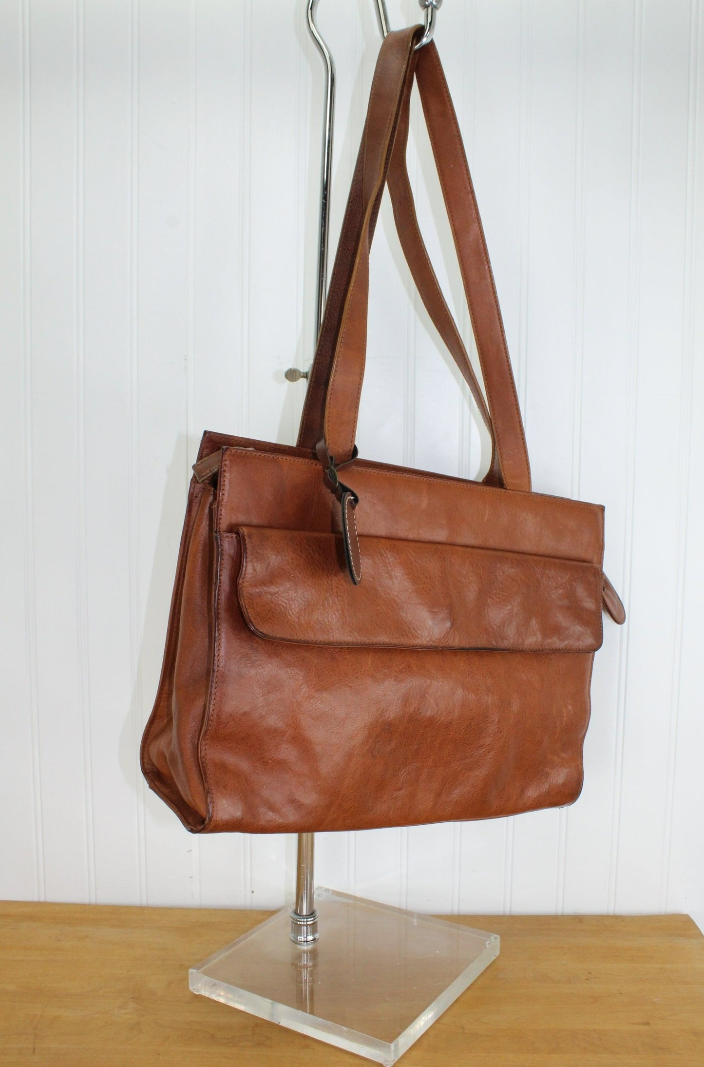 Talbot Leather Shoulder Bag - Envelope Career Briefcase Style - Supple Brown