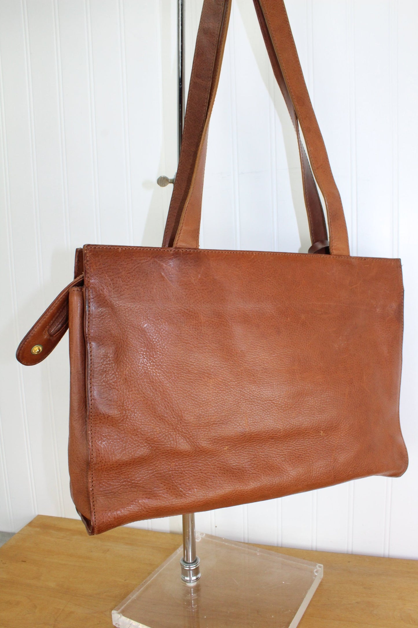 Talbot Leather Shoulder Bag - Envelope Career Briefcase Style - Supple Brown vintage used
